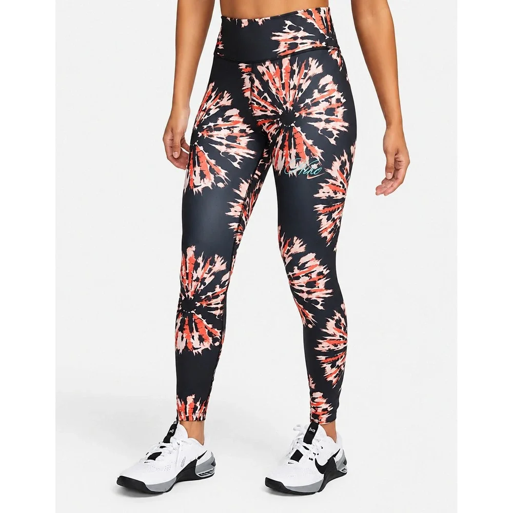 Nike Dri-FIT Tie Dye Burst Leggings Black Red White Athletic Yoga Size M
